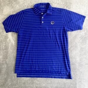 B Draddy USA Blue Striped Polo Shirt Men’s L Performance Golf Preppy Casual